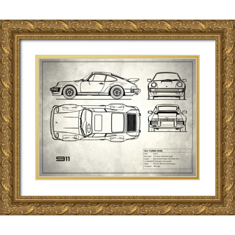 Porsche 911-Turbo 1977 Gold Ornate Wood Framed Art Print with Double Matting by Rogan, Mark