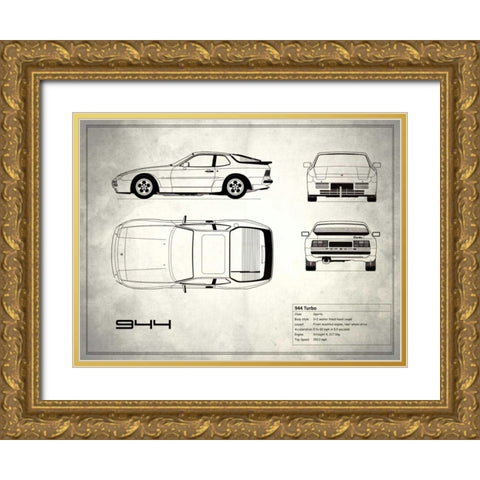 Porsche 944 Turbo White Gold Ornate Wood Framed Art Print with Double Matting by Rogan, Mark