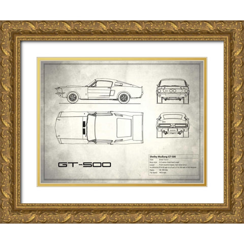 Shelby Mustang GT500 White Gold Ornate Wood Framed Art Print with Double Matting by Rogan, Mark