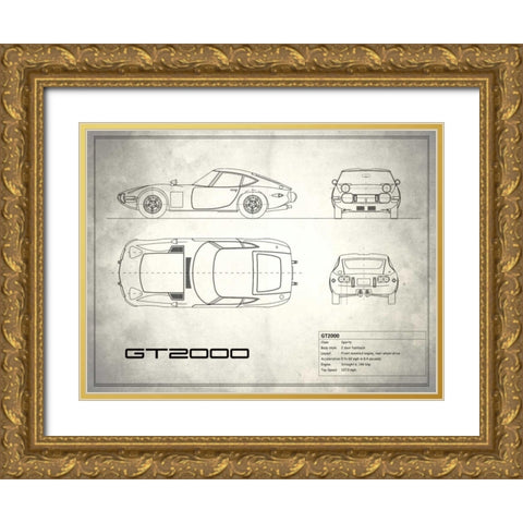 Toyota GT2000 White Gold Ornate Wood Framed Art Print with Double Matting by Rogan, Mark
