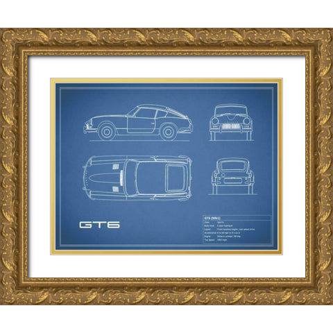 Triumph GT6 Mk1 Red Gold Ornate Wood Framed Art Print with Double Matting by Rogan, Mark