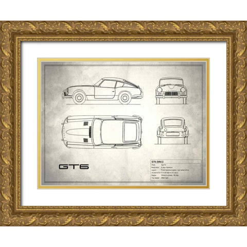 Triumph GT6 Mk1 Gold Ornate Wood Framed Art Print with Double Matting by Rogan, Mark
