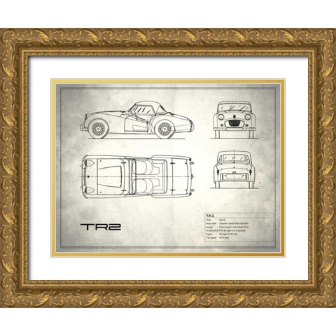 Triumph TR2 White Gold Ornate Wood Framed Art Print with Double Matting by Rogan, Mark