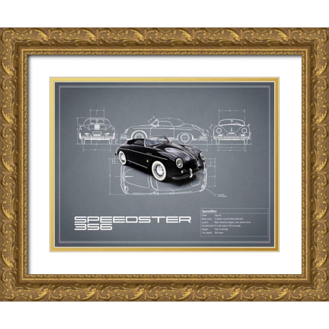 Porsche Speedster 1959 White Gold Ornate Wood Framed Art Print with Double Matting by Rogan, Mark