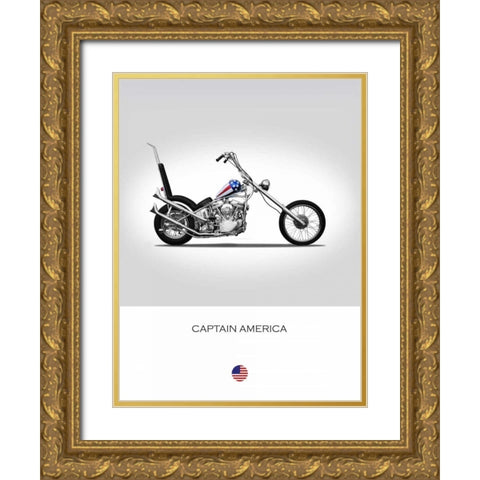 Harley Davidson Captain Americ Gold Ornate Wood Framed Art Print with Double Matting by Rogan, Mark