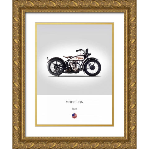 Harley Davidson Model BA 1928 Gold Ornate Wood Framed Art Print with Double Matting by Rogan, Mark