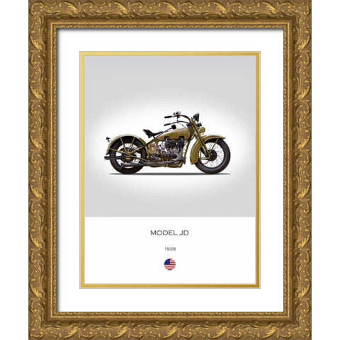 Harley Davidson Model JD 1928 Gold Ornate Wood Framed Art Print with Double Matting by Rogan, Mark