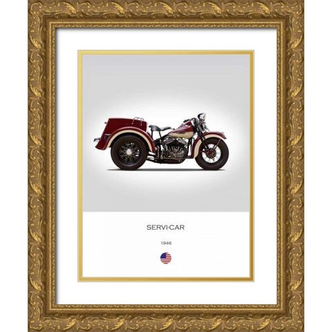 Harley Davidson Servi Car 1946 Gold Ornate Wood Framed Art Print with Double Matting by Rogan, Mark
