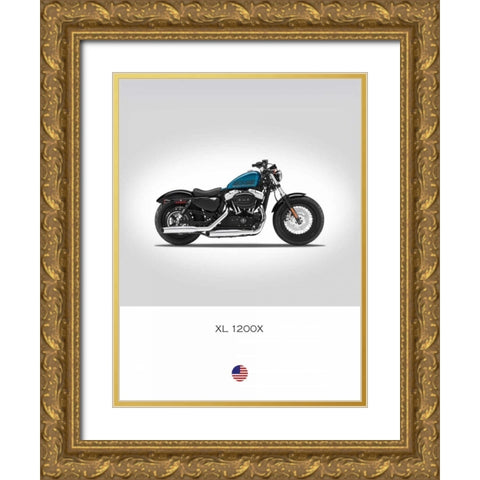 Harley Davidson XL 1200X Forty Gold Ornate Wood Framed Art Print with Double Matting by Rogan, Mark