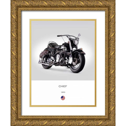 Indian Chief RoadMaster 1953 Gold Ornate Wood Framed Art Print with Double Matting by Rogan, Mark
