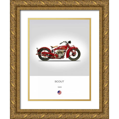 Indian Scout 101 1929 Gold Ornate Wood Framed Art Print with Double Matting by Rogan, Mark