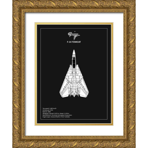 BP F-14-Tomcat Black  Gold Ornate Wood Framed Art Print with Double Matting by Rogan, Mark