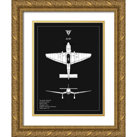 BP Junkers JU87 Black  Gold Ornate Wood Framed Art Print with Double Matting by Rogan, Mark