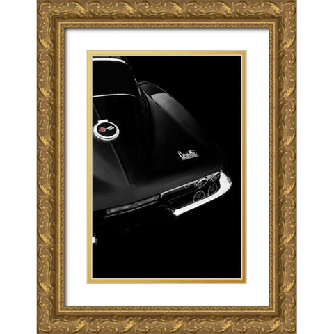 The Corvette Stingray In Black Gold Ornate Wood Framed Art Print with Double Matting by Rogan, Mark