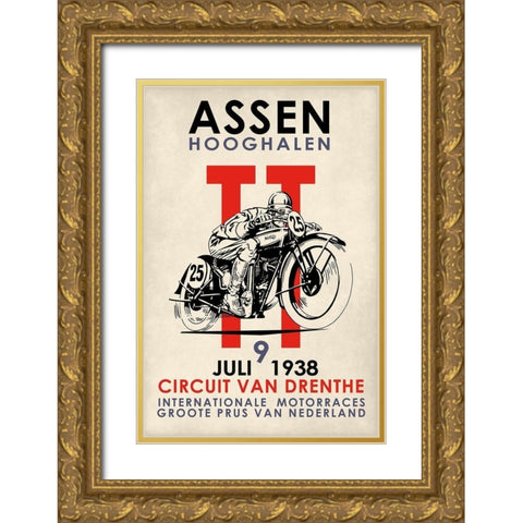 Assen TT Motorcycle Races 1938 Gold Ornate Wood Framed Art Print with Double Matting by Rogan, Mark