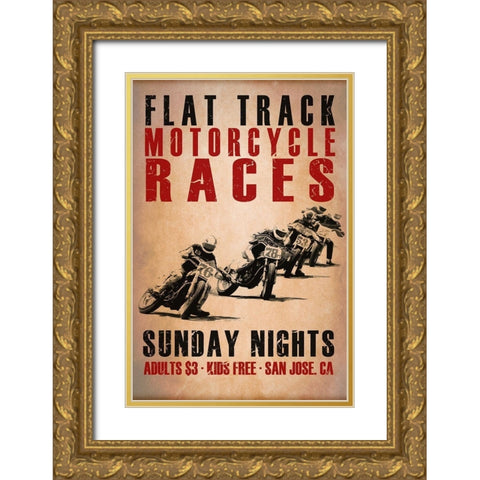 Flat Track Racers Gold Ornate Wood Framed Art Print with Double Matting by Rogan, Mark