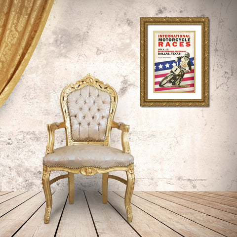 Intl. Motorcycle Races Dallas Gold Ornate Wood Framed Art Print with Double Matting by Rogan, Mark