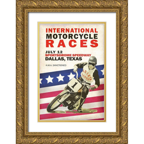 Intl. Motorcycle Races Dallas Gold Ornate Wood Framed Art Print with Double Matting by Rogan, Mark