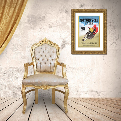 Motor-Cycle Races Roanoke Gold Ornate Wood Framed Art Print with Double Matting by Rogan, Mark