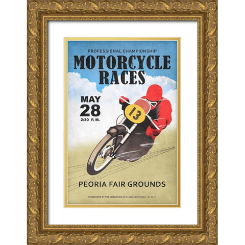 Motor-Cycle Races Roanoke Gold Ornate Wood Framed Art Print with Double Matting by Rogan, Mark