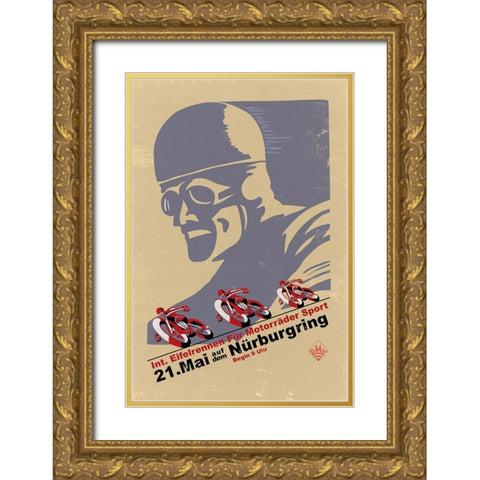 Nurburgring Vintage Racing Gold Ornate Wood Framed Art Print with Double Matting by Rogan, Mark