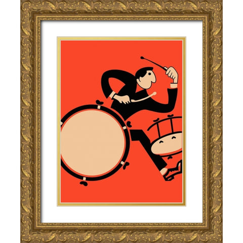 The Drummer Gold Ornate Wood Framed Art Print with Double Matting by Rogan, Mark