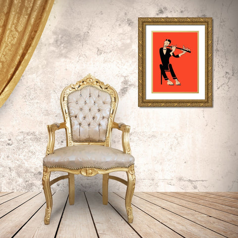 The Flute Gold Ornate Wood Framed Art Print with Double Matting by Rogan, Mark