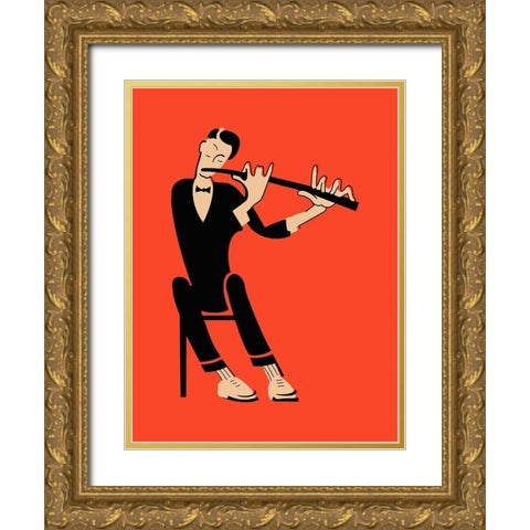 The Flute Gold Ornate Wood Framed Art Print with Double Matting by Rogan, Mark