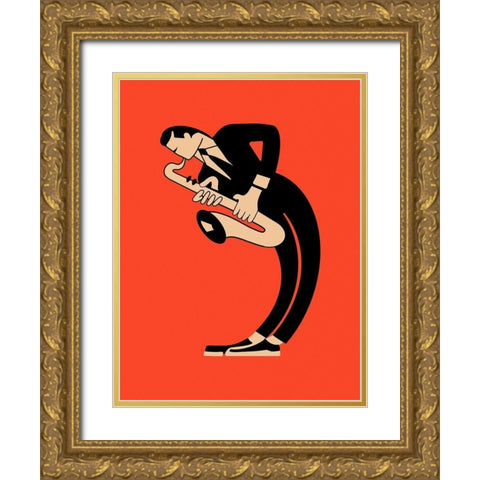 The Saxophone Gold Ornate Wood Framed Art Print with Double Matting by Rogan, Mark