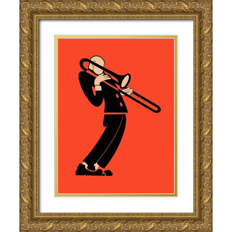 The Trombone Gold Ornate Wood Framed Art Print with Double Matting by Rogan, Mark