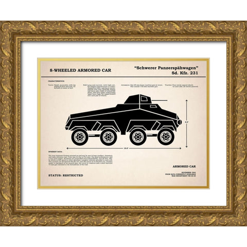 8 Wheeled Armored Car Gold Ornate Wood Framed Art Print with Double Matting by Rogan, Mark