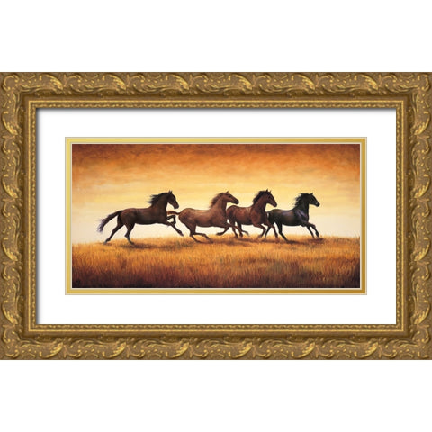 Stallions at Sunset Gold Ornate Wood Framed Art Print with Double Matting by Vargas, Ricardo