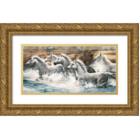 Running Wild Gold Ornate Wood Framed Art Print with Double Matting by Steele, Ralph
