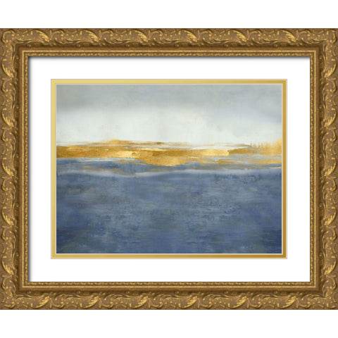Linear Gold on Blue Gold Ornate Wood Framed Art Print with Double Matting by Messina, Jake