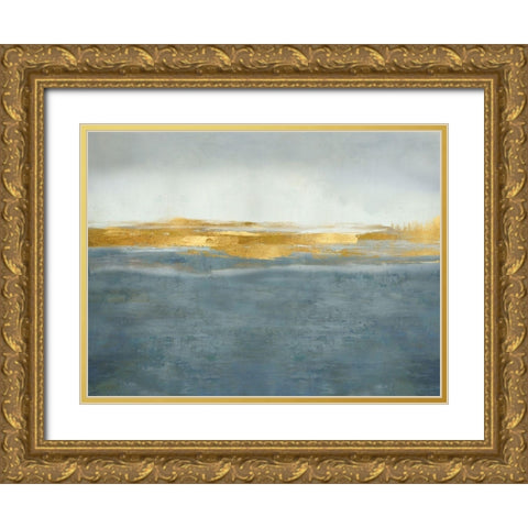 Linear Gold on Azure Gold Ornate Wood Framed Art Print with Double Matting by Messina, Jake