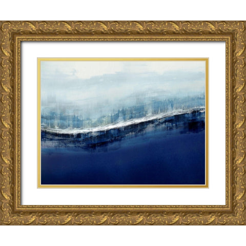 Flowing Indigo Gold Ornate Wood Framed Art Print with Double Matting by Messina, Jake