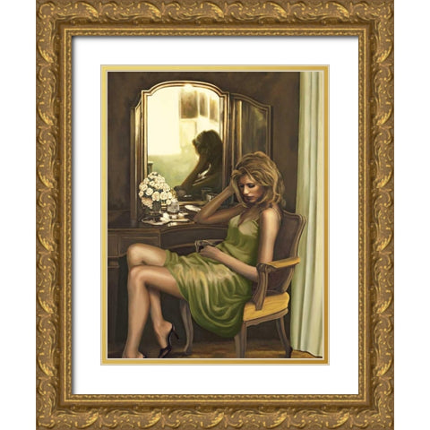 In Thought Gold Ornate Wood Framed Art Print with Double Matting by Page, Thomas