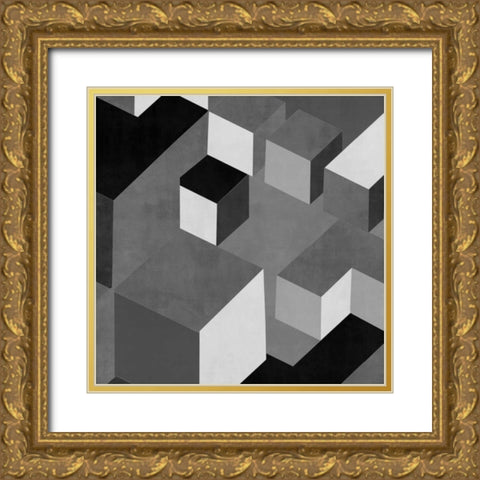 Cubic in Grey I Gold Ornate Wood Framed Art Print with Double Matting by Simmons, Todd