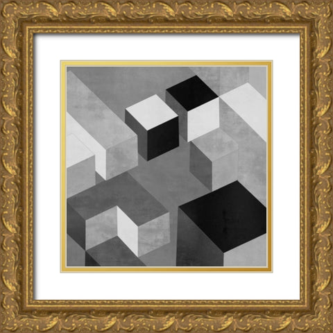 Cubic in Grey II Gold Ornate Wood Framed Art Print with Double Matting by Simmons, Todd