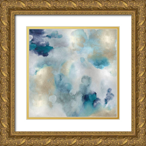 Aqua Movement I Gold Ornate Wood Framed Art Print with Double Matting by Mitchell, Lauren