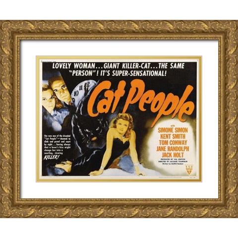 Cat People Gold Ornate Wood Framed Art Print with Double Matting by Anonymous