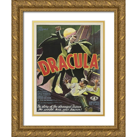 Dracula 1931 Gold Ornate Wood Framed Art Print with Double Matting by Anonymous