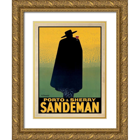 Porto and Sherry Sandeman Gold Ornate Wood Framed Art Print with Double Matting by Massiot, Georges