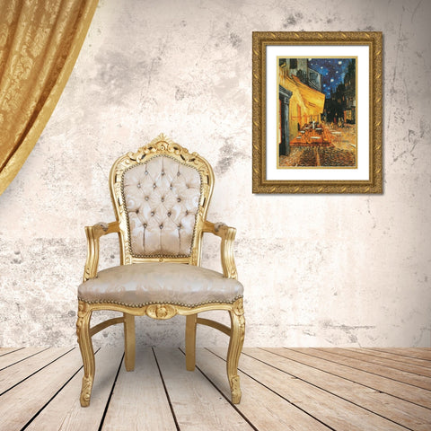 Cafe de nuit Gold Ornate Wood Framed Art Print with Double Matting by Van Gogh, Vincent