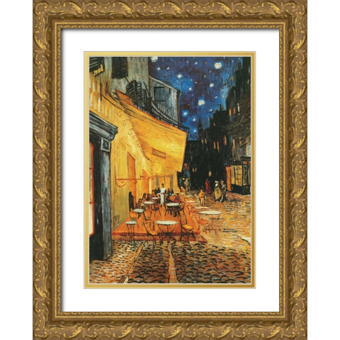 Cafe de nuit Gold Ornate Wood Framed Art Print with Double Matting by Van Gogh, Vincent