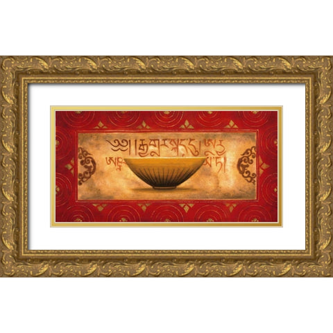 Tibetan Panel Gold Ornate Wood Framed Art Print with Double Matting by Wong-Li