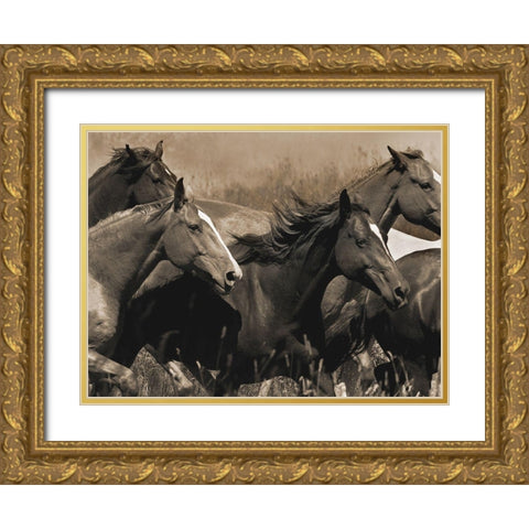 Middle of the Pack Gold Ornate Wood Framed Art Print with Double Matting by Dawson, Robert