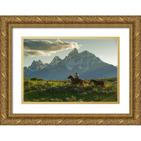 Along the Teton Trail Gold Ornate Wood Framed Art Print with Double Matting by Dawson, Robert