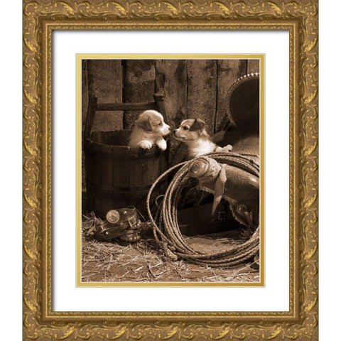 How Bout A Kiss Gold Ornate Wood Framed Art Print with Double Matting by Dawson, Robert