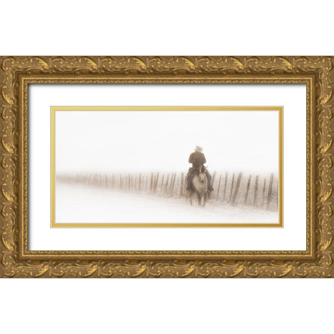 Riding Fence Gold Ornate Wood Framed Art Print with Double Matting by Dawson, Robert